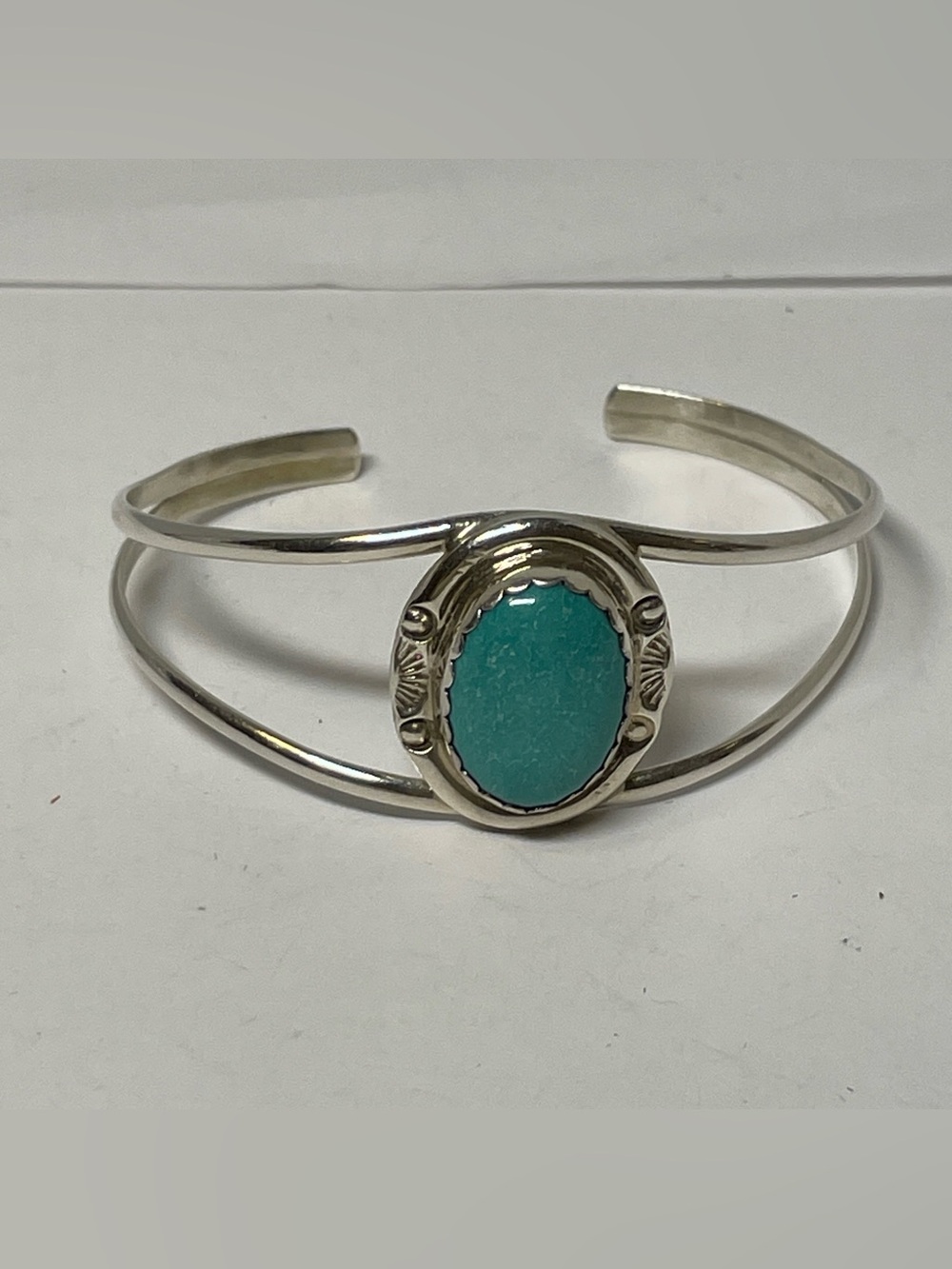 Vintage Estate Sale 925 Sterling Silver Turquoise Split Band Cuff Bracelet 14g